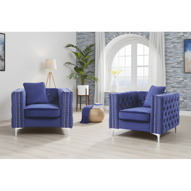 Ensemble de 2 chaises en velours Lyon, Bleu