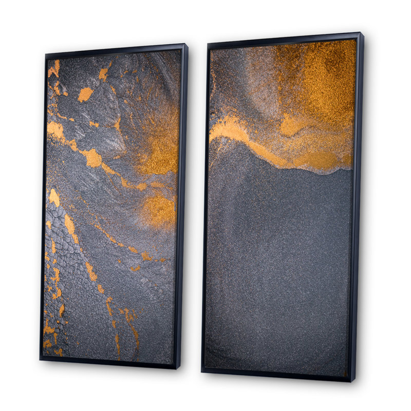 Golden on Gray, liquide Art Ripples III - ensemble de 2 photographies sur toile, H 40 po x l 40 po x P 1 po