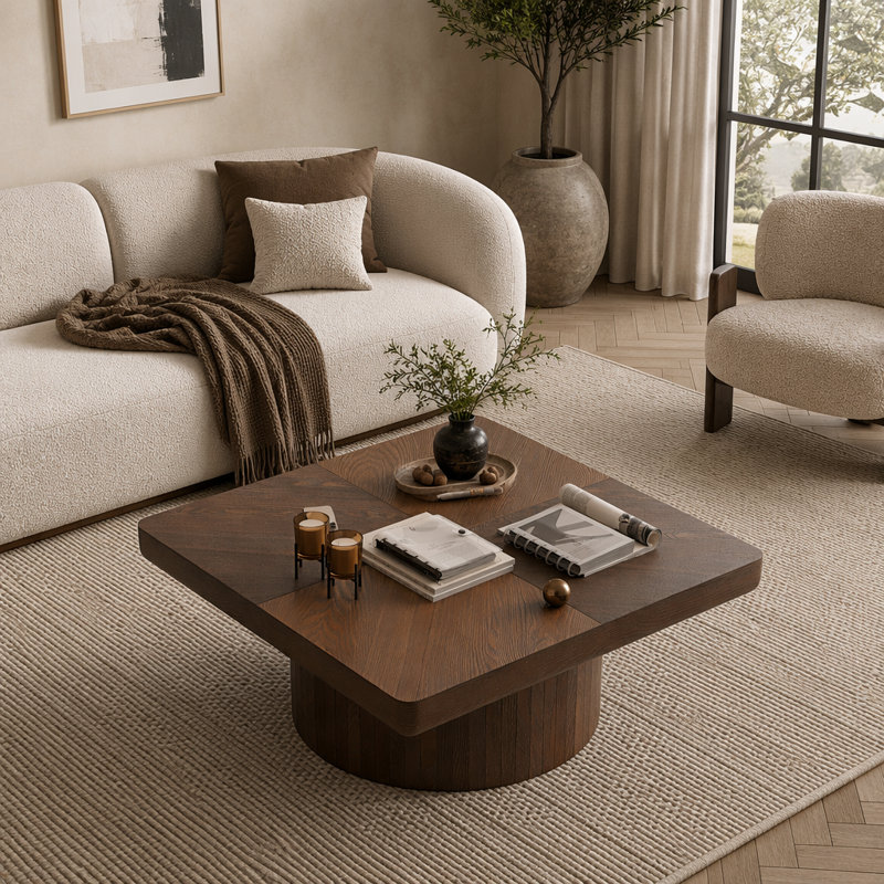 Table basse carrée 34,6 "pour le salon, Noyer