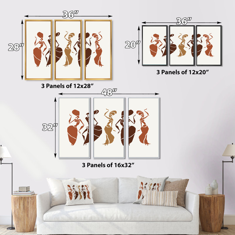 Belles silhouettes de danseurs afro-américains - ensemble d'art mural sur toile Glam, ensemble de 3, Noir