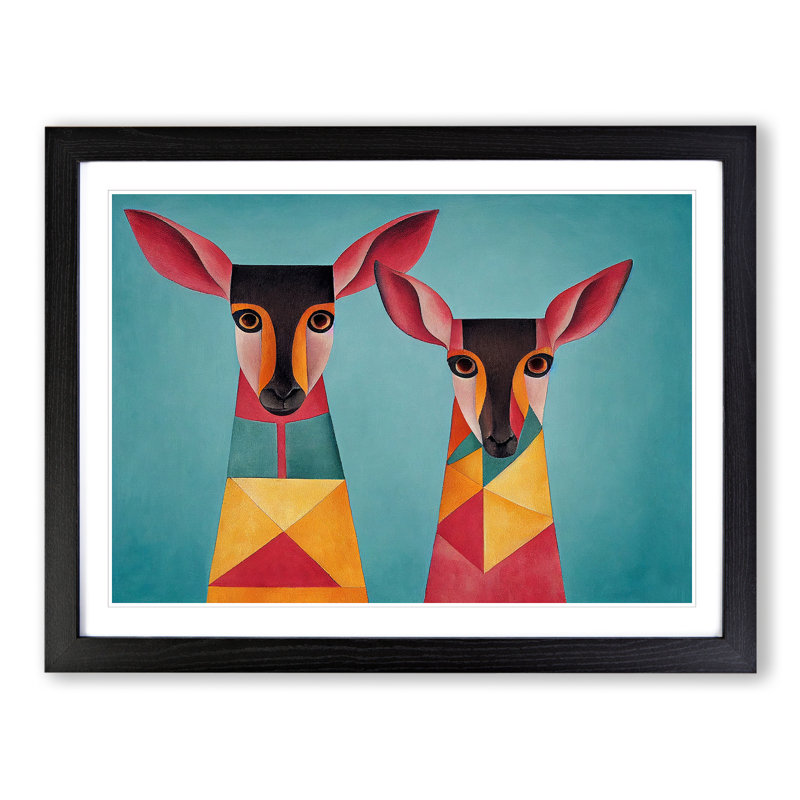 Two Deer Abstract - Framed Print, Black Framed, 46cm H x 64cm W x 2cm D