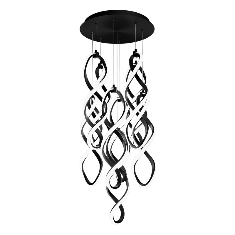 Luminaire suspendu rond à 9 lumières DEL Interlace, Noir