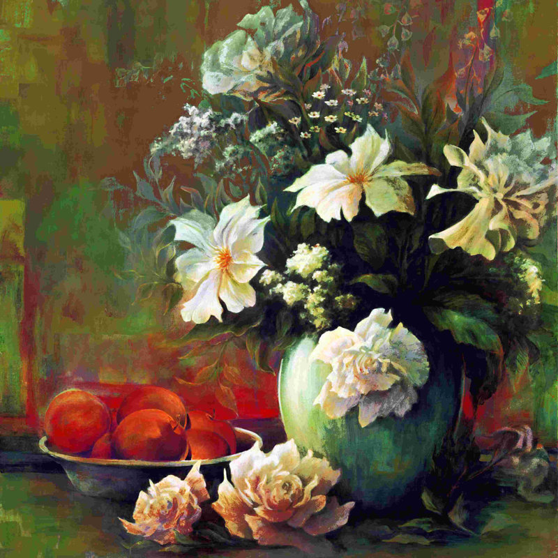 Floral bleu - peinture sur toile tendue, H 12 po x l 12 po