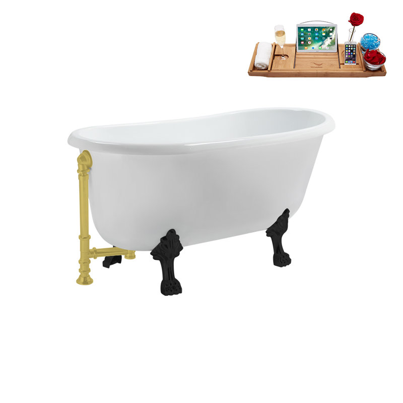 57.5'' x 29.5'' Soaking Acrylic Bathtub, Brushed Gold, Matte Black