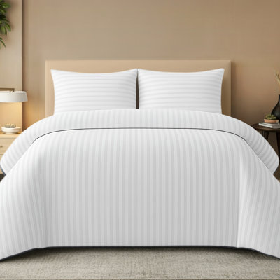 Luxury Embossed Stripe Microfibre Duvet Cover Set Easy Care with Zipper Closure
