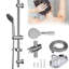 Shower Head Set, Shower Riser Kit, 5 Modes Shower Head, 1.5m Stainless Steel Hose, Shower Head Holder and Soap Dish, 60cm Adjustable Shower Height Bracket for Bathroom, Chrome Silver