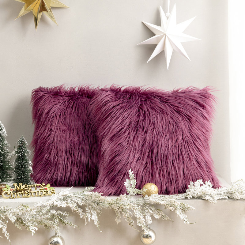 Chrismas Long Faux Fur Collection Faux Fur Reversible Throw Pillow, Purple, 18" x 18"