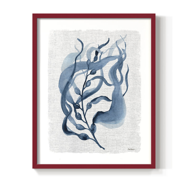 Reproduction encadrée marine en varech II - bois massif, H 11 po x l 9 po, Rouge