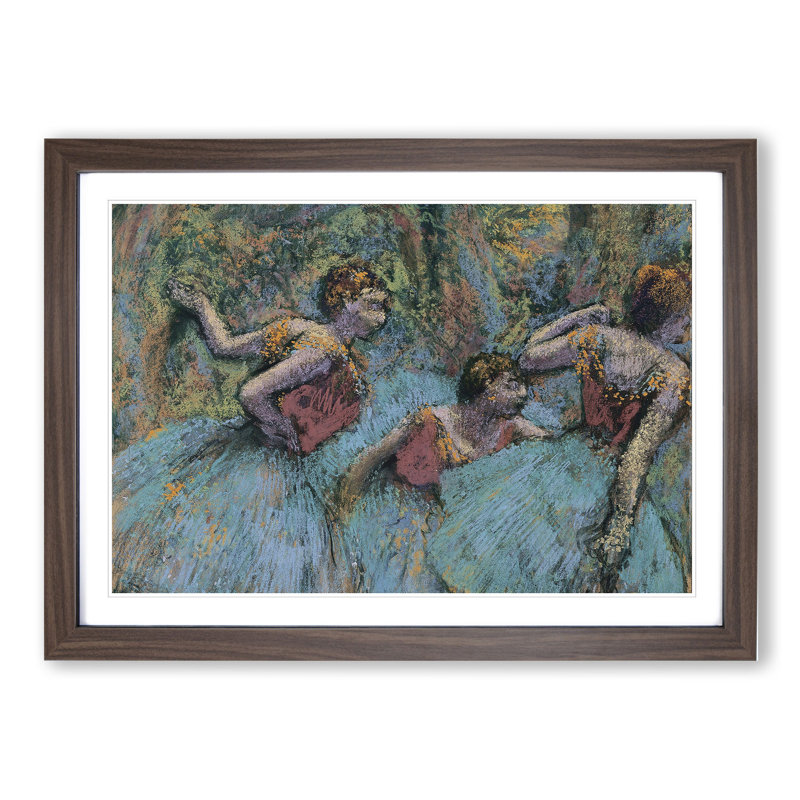 Three Ballet Ballerina Dancers in Blue by Edgar Degas - Picture Frame Painting, 36cm H x 48cm W x 2cm D, Walnut