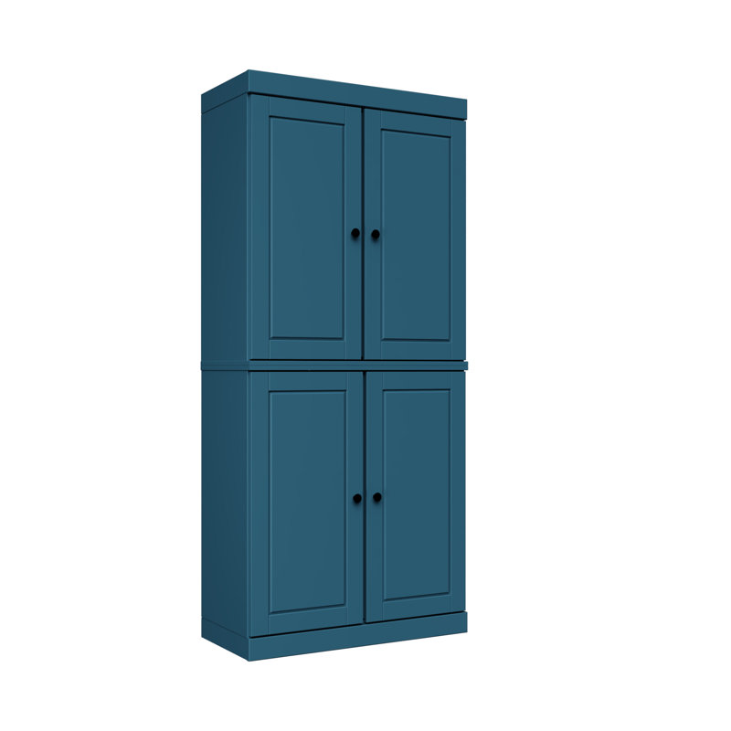 Arreana 32" W x 71.5" H Solid Wood 6-Shelf Bookcase, Teal Blue
