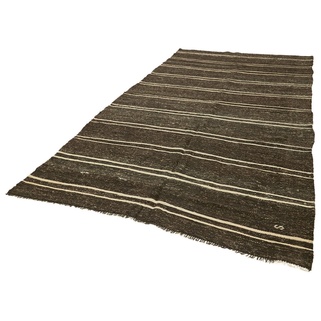 Striped Kilim Brown Striped Wool Handmade Area Rug