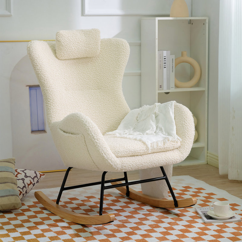 Fauteuil oscillant rembourré Teddy avec dossier haut et appui-tête réglable - confortable et polyvalent