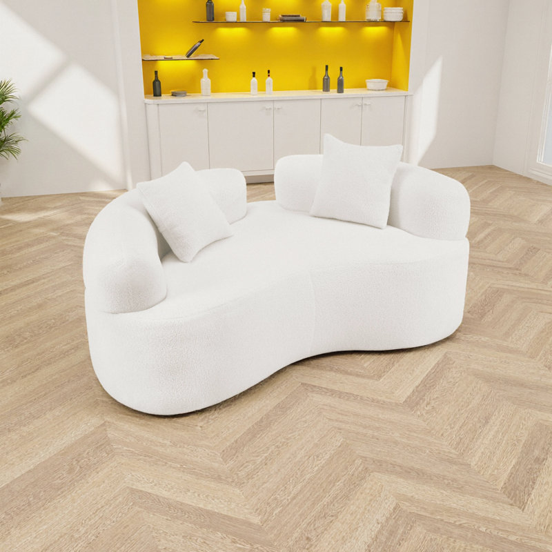 Canapé moderne incurvé moderne avec technologie de compression, aucun assemblage requis - mousse et ressorts haute densité, tissu en velours de peluche, design minimaliste pour les petits espaces