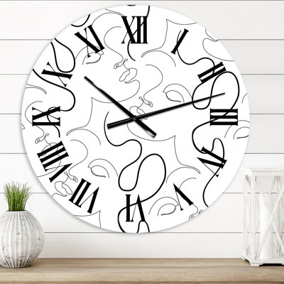 Portraits monochromes d'une ligne - Horloge murale moderne