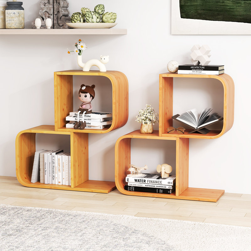 66cm H x 61cm W Bamboo / Rattan Geometric Bookcase