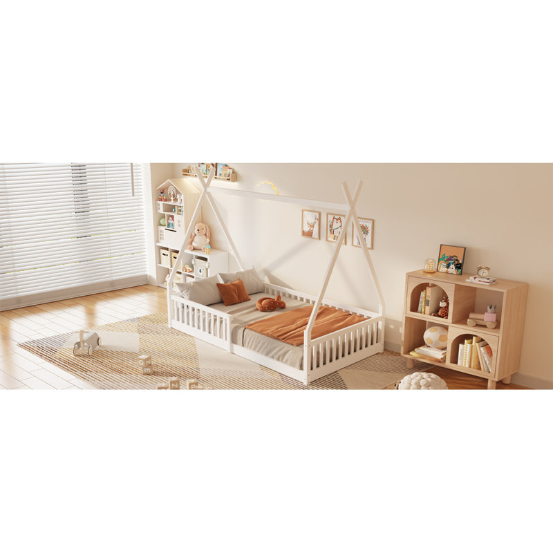 Lit en bois avec clôture, Blanc