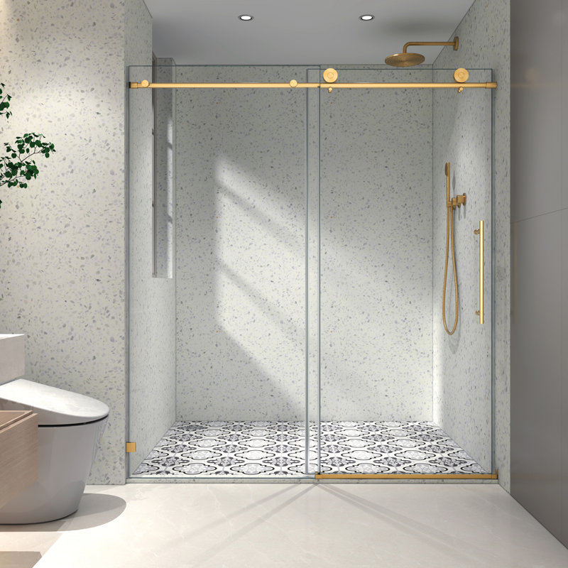 Matte Black Shower Door 6076, 70Mm Stainless Steel Pulleys, , Nano Clean, Tempered Glass, Bathroom Charming Addition 304 Adjustable Easy Safe For