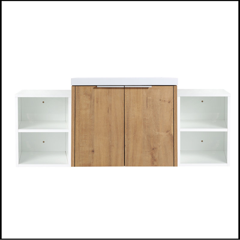 Meuble-lavabo à fermeture en douceur 48 po avec lavabo et deux petites tablettes de rangement