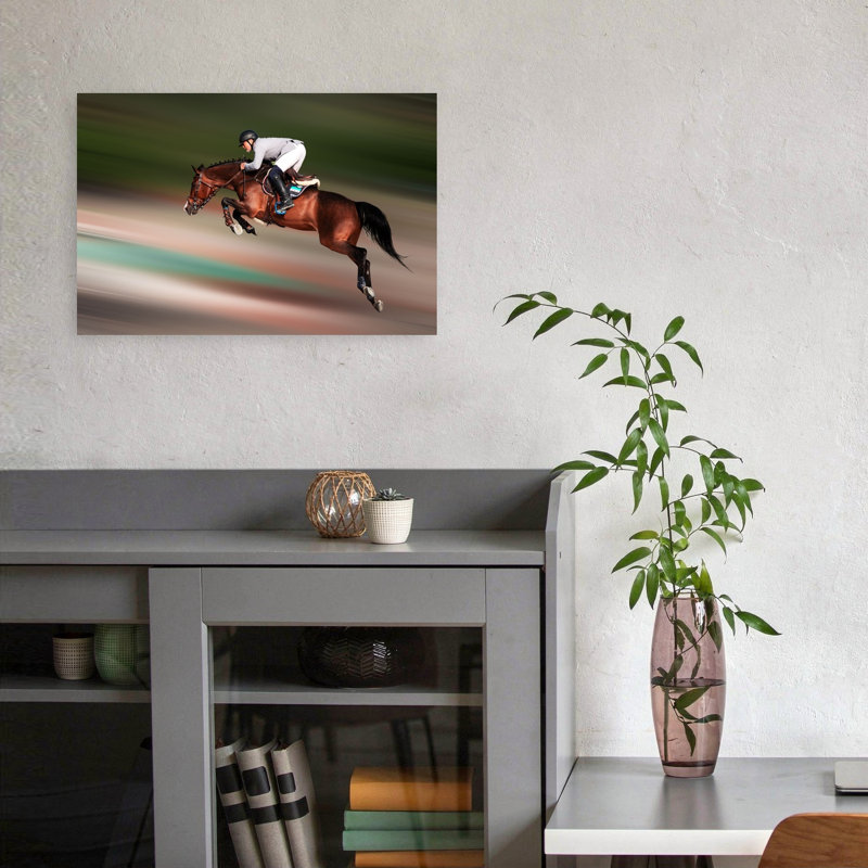 Dynamic Horse Jump Elegant Contemporary Horse Wall Art Print 1 Piece Wrapped Canvas Wall Art, 45.72cm H x 30.48cm W