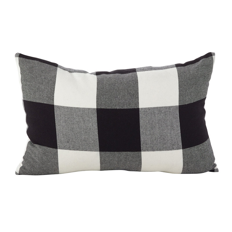  Housse de coussin rectangulaire intérieure / extérieure à carreaux, Noir / blanc, Polyester / bourre de polyester