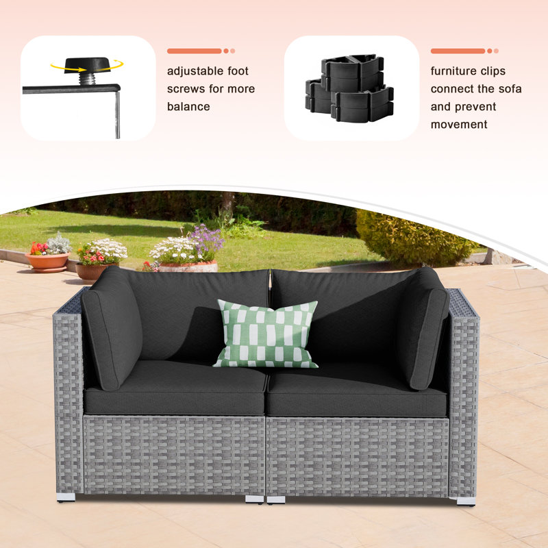 8 - Person Patio Conversation Set with Cushions, Yes, Black
