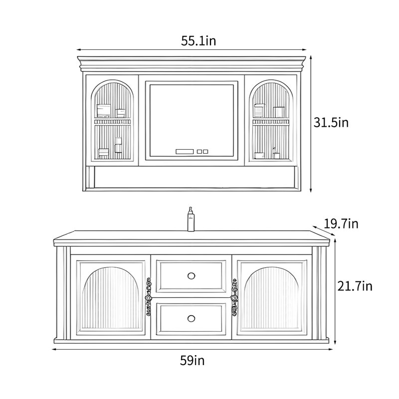 French style retro simple bathroom Vanity, Black, 21.7" H x 59" W x 19.7" D