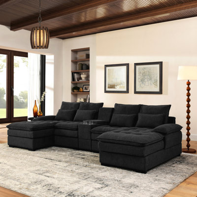 Ensemble de canapé-lit en forme de U 130 "- Console, porte-gobelets, 6 sièges, méridienne, mobilier principal