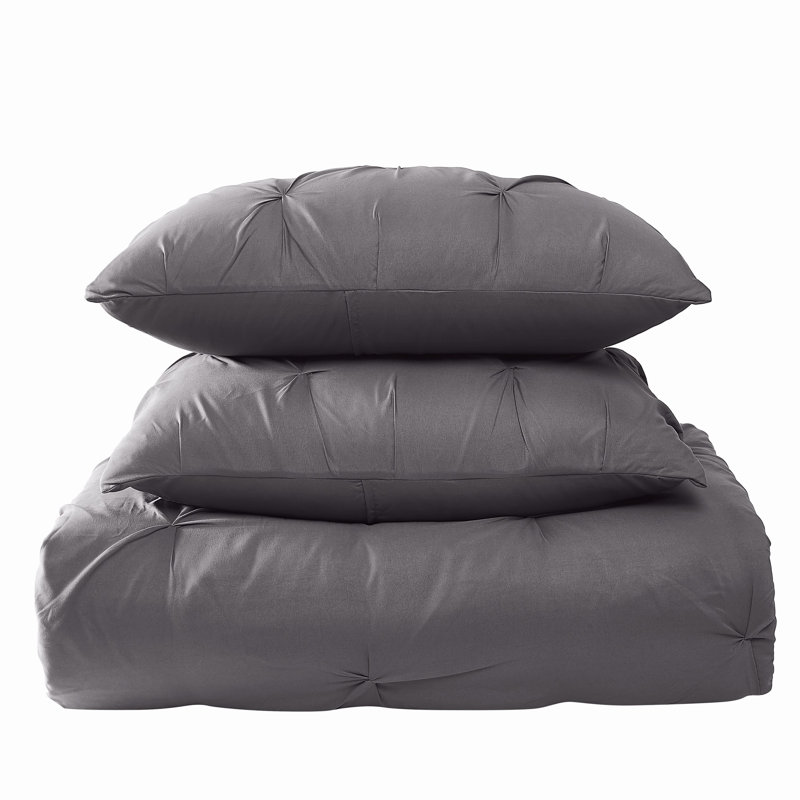 Truly Soft Pleated Dark Grey Twin XL Comforter Set, Twin XL + 1 Standard Sham, Dark Gray