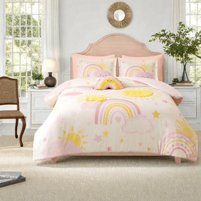 Ensemble de literie rose double et queen, couette arc-en-ciel en microfibre pour enfants