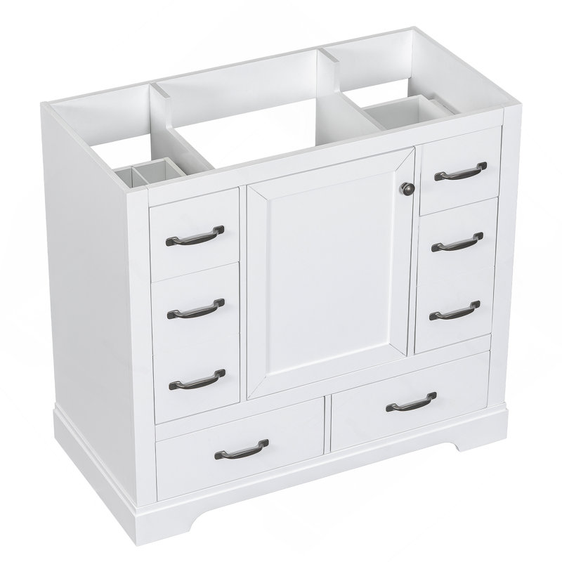 Meuble-lavabo 36 po sans lavabo, base d'armoire seulement, six tiroirs, White