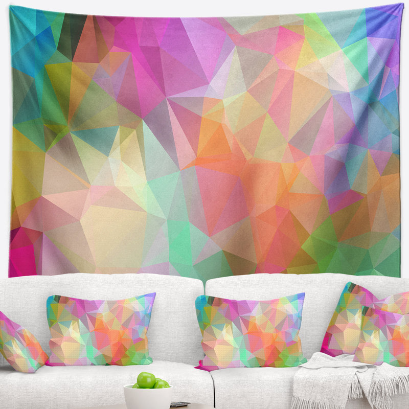 Tapisserie de motif mosaïque polygonal multicolore abstract, H 50 po x l 60 po