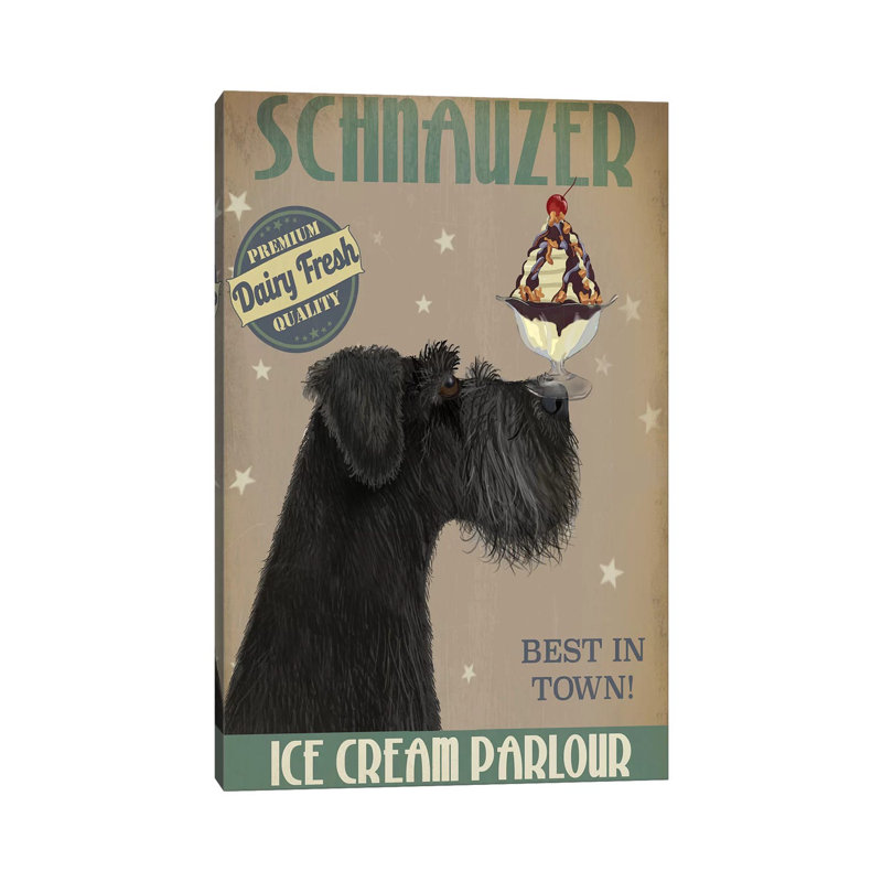 Schnauzer, Black, Ice Cream by Fab Funky - Wrapped Canvas Print, 20.32 cm H x 30.48 cm W