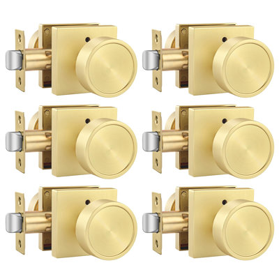 Gold Door Knobs Interior, Privacy Door Knob Zinc Alloy, Brushed Gold Interior Door Knobs for Bedroom Bathroom, 6 Pack
