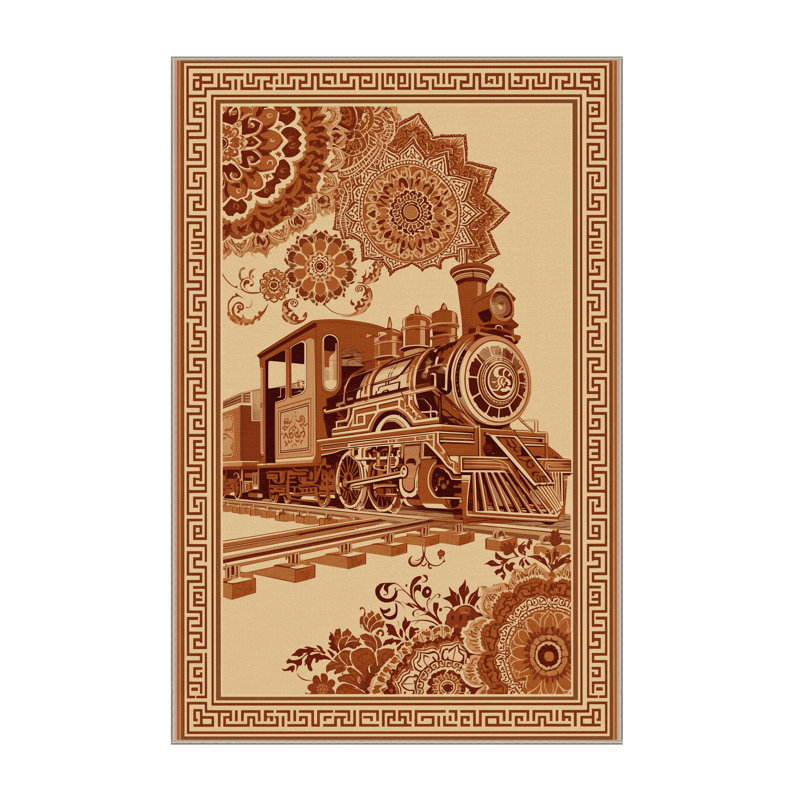 Machine Washable Bergland Classic Oriental Rug in Brown – Beige Binding, 7x9