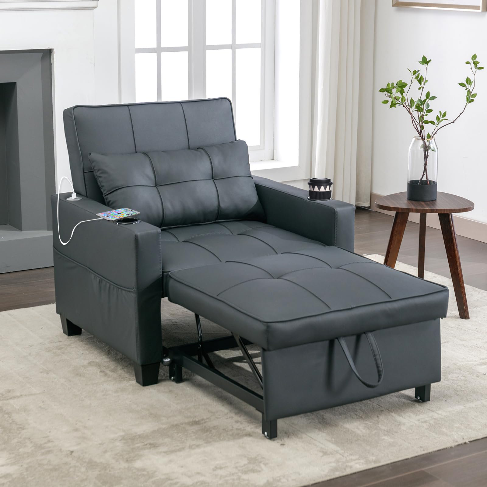 Latitude Run® Pavilus Convertible Chair Bed, Sleeper Sofa Chair Bed 3 in 1, Adjustable Recliner