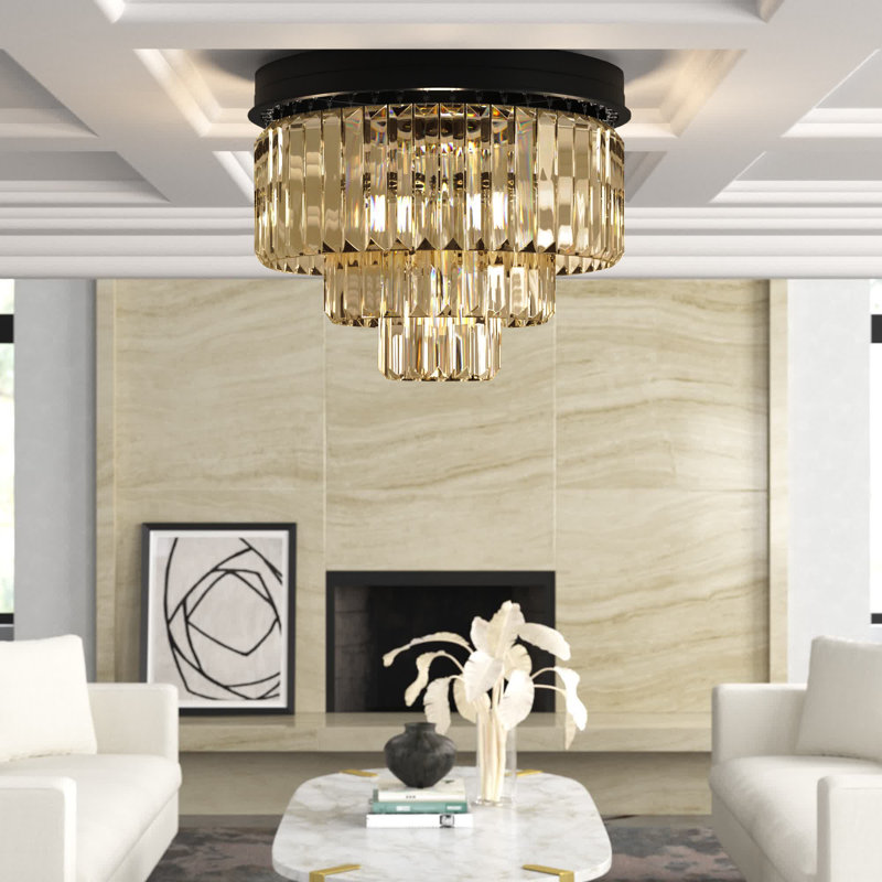 Yazmin Crystal Flush Mount, Matte Black, Smoky