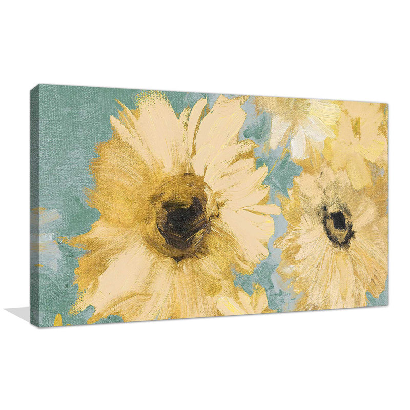 «Sunflowers on Blue (Horizontal)» par Lanie Loreth, reproduction sur toile, L 60 po x H 36 po x P 1,5 po