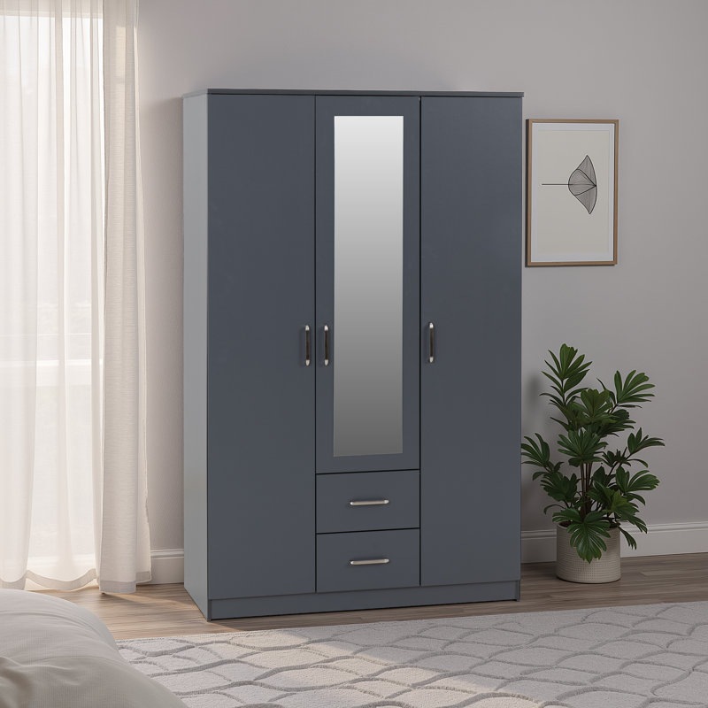 Tarves 3 Door Manufactured Wood Wardrobe, Dark Grey