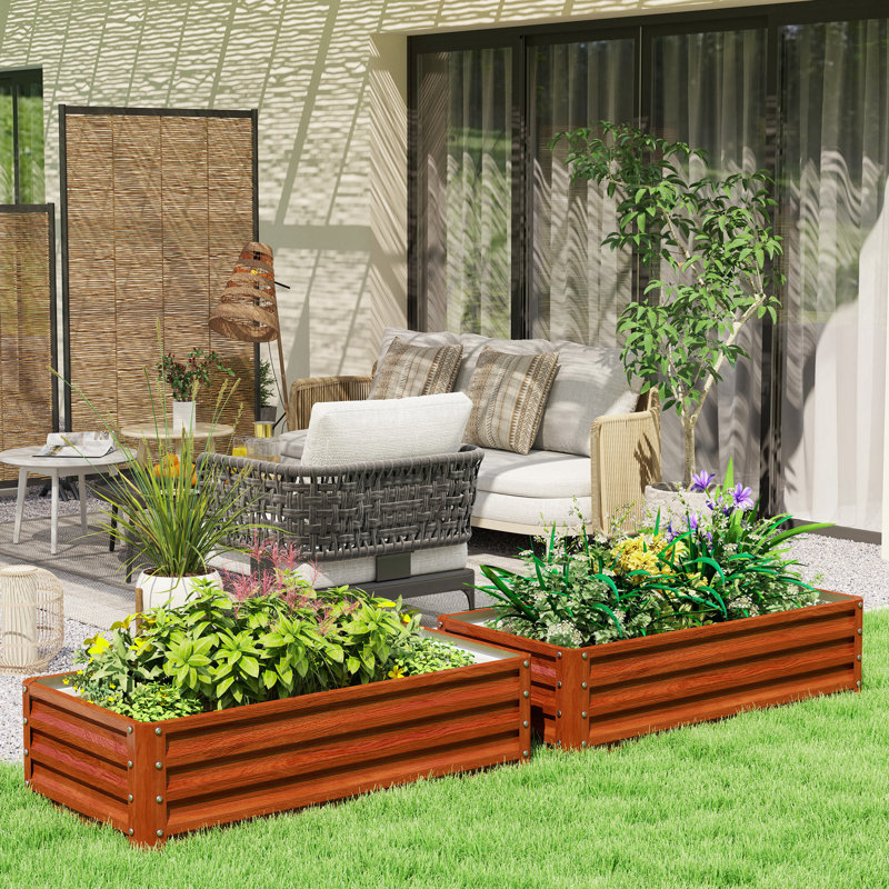 Galvanized Raised Garden Bed, 4' X 2' X 1' Metal Planter Box, For Growing Vegetables, Flowers, Herbs, Succulents, Brown