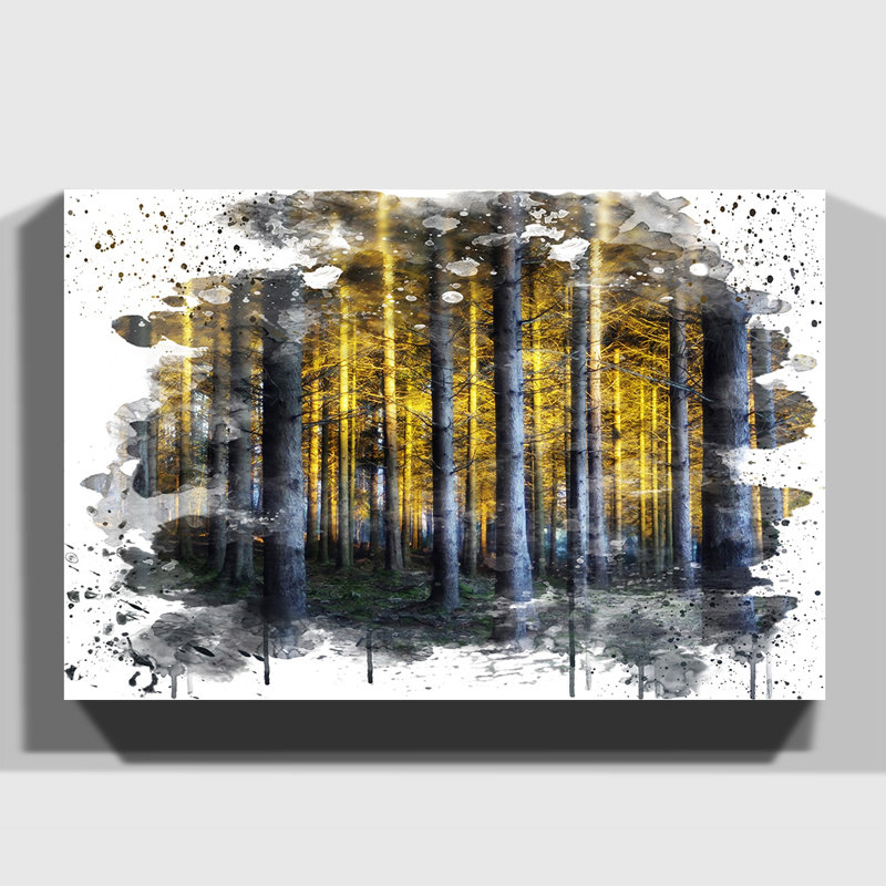 Landscape Sunlight Through Forest Woodland - Wall Art, 40cm H x 60cm W, Wrapped Canvas