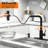 Waterfall Kitchen Faucet with 3-in-1 Pull-Down Sprayer (Sweep/Stream/Waterfall) for Various Tasks - Effortlessly Handle Dishes, Filling & Fruit, Sleek Matte Black, Durable E-Coating