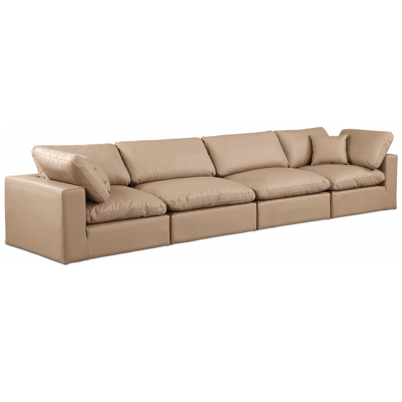Husnida 158'' Upholstered Sofa, Tan Vegan Leather