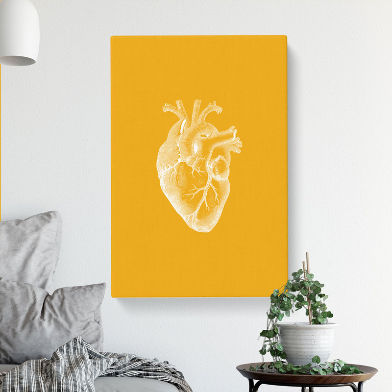 Orange Anatomical Heart - Wrapped Canvas Print, 76cm H x 50cm W x 3cm D