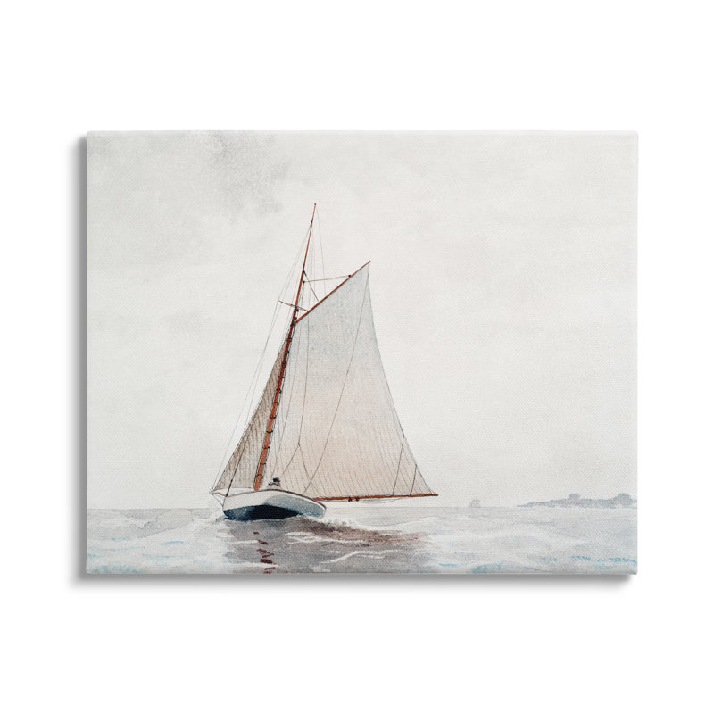 Voilier brumeux, temps, nuages, vagues océaniques, art mural sur toile par lettres et doublure, L 48 po x H 36 po