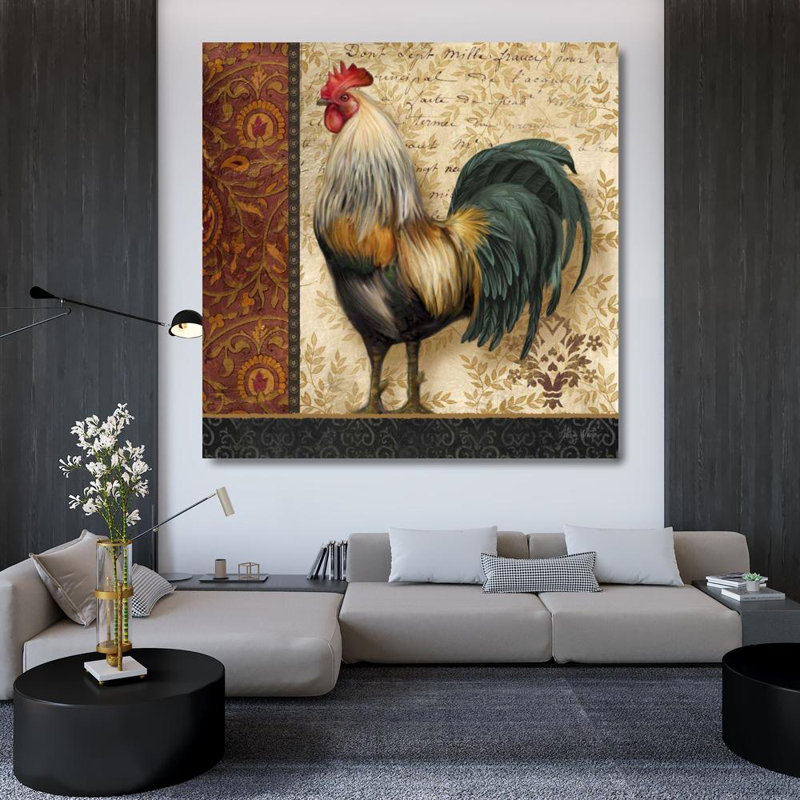 Art sur toile tendue par August Grove® White, Abby Gallery, titre: French Rooster I, H 36 po x l 36 po