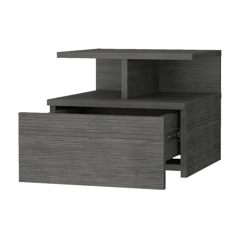 Table de chevet flottante de couleur chêne avec 2 tablettes pour le rangement de la chambre à coucher
