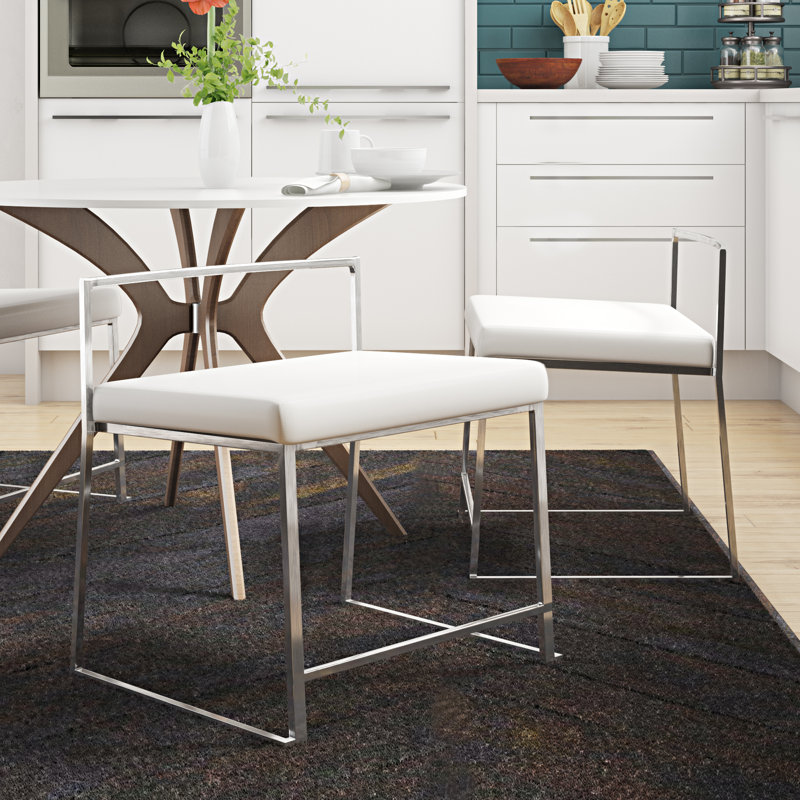 Derik 19'' H Faux Leather Upholstered Side Chair, White Faux Leather, Silver