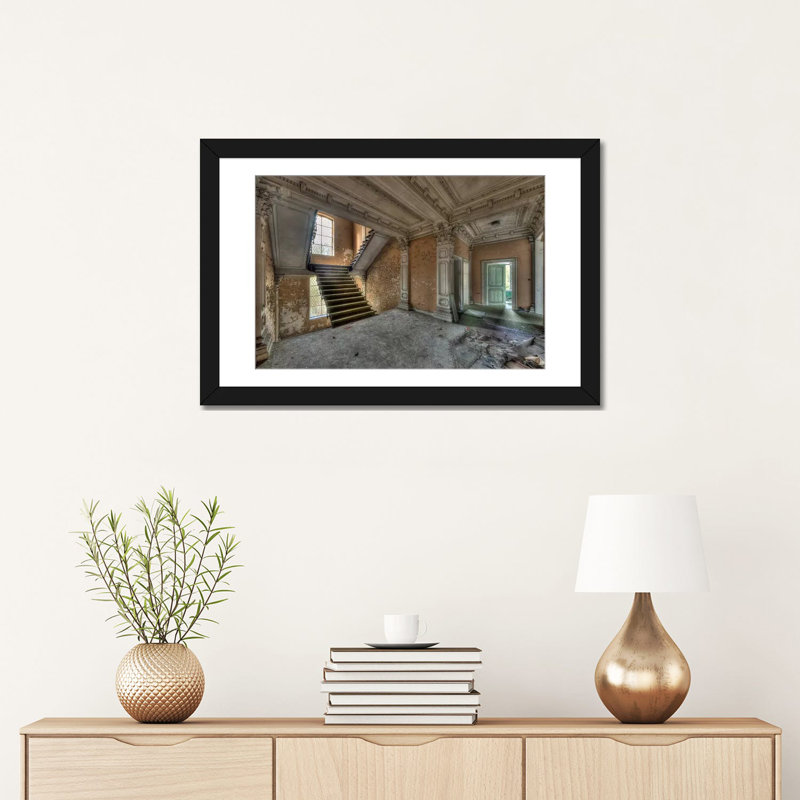 « chateau rochendaal iii », reproduction de photo sur toile, H 16 po x l 24 po x P 1 po, Papier d'art encadré noir, Blanc