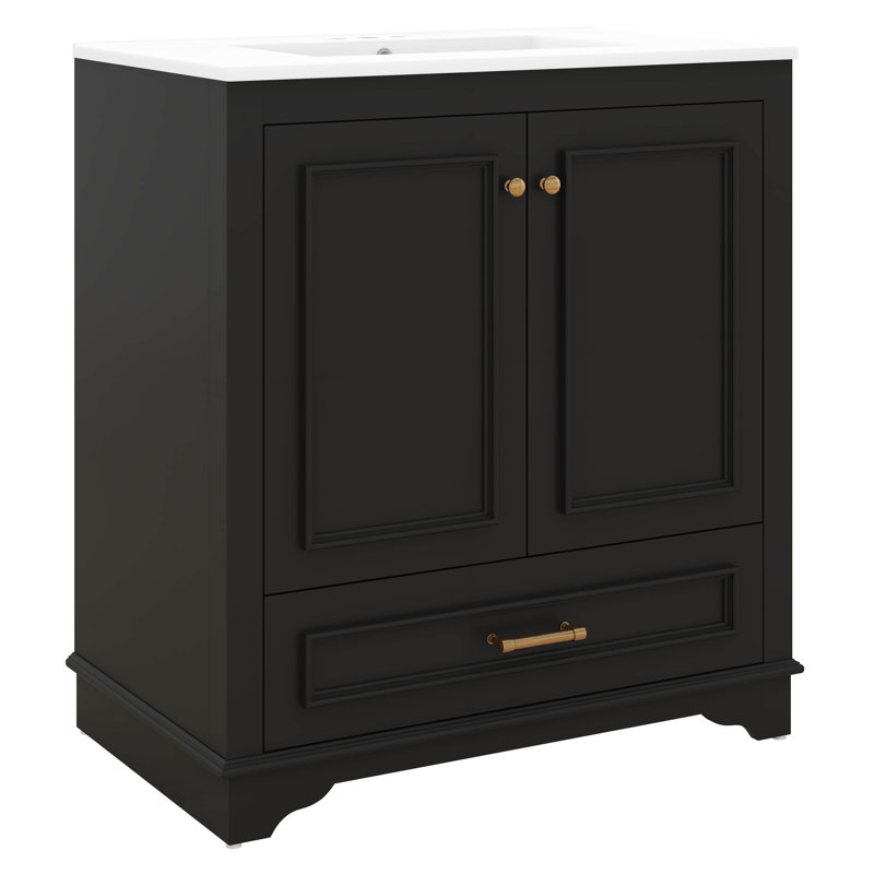 Ensemble de meuble-lavabo 30 po avec lavabo, meuble-lavabo avec lavabo en céramique encastré et 2 grandes portes à fermeture en douceur, tiroir