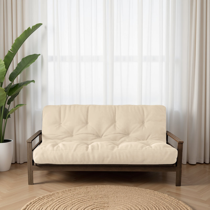 Hooppole Premium Futon Sofa Bed Memory Foam Mattress - CertiPUR-US Certified, No Frame, Full, Ivory, 8'